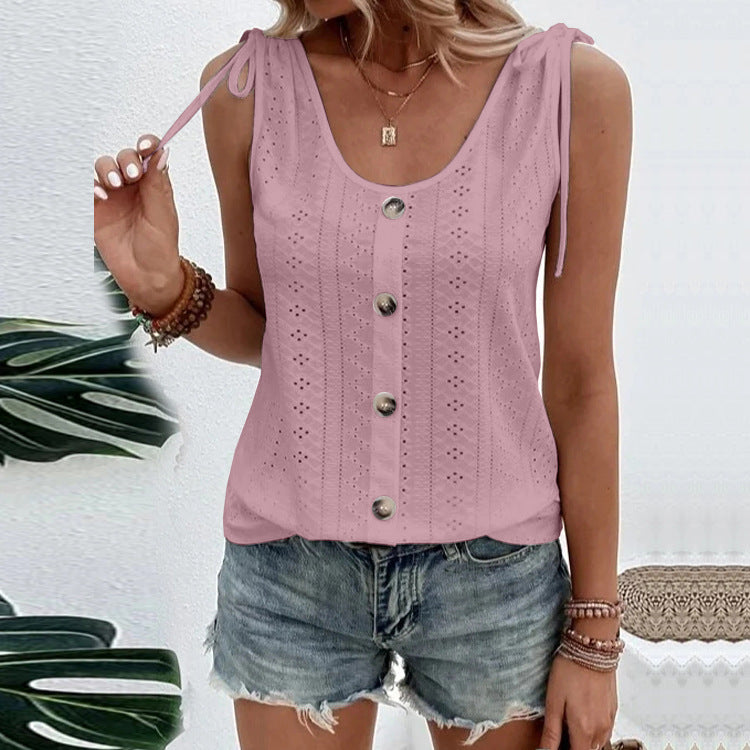 Wholesale spring and summer women's casual solid color U-collar vest T